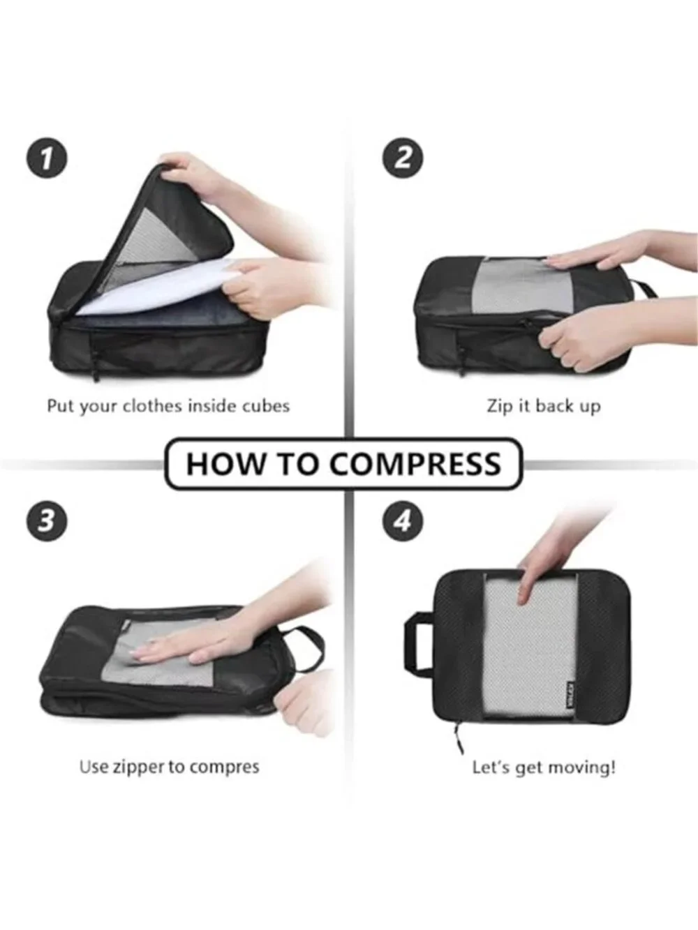5 Piece Compression Packing Cubes Travel Luggage Organizer Bags Space Saving Set